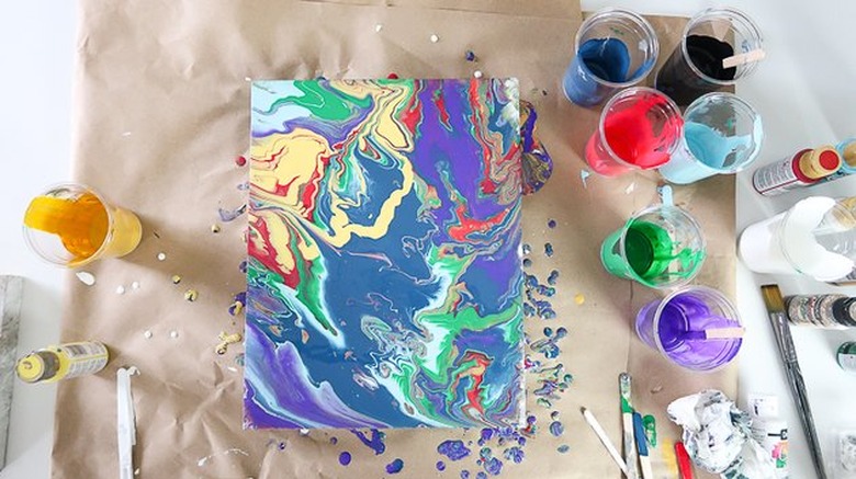 Acrylic pour painting with paints.