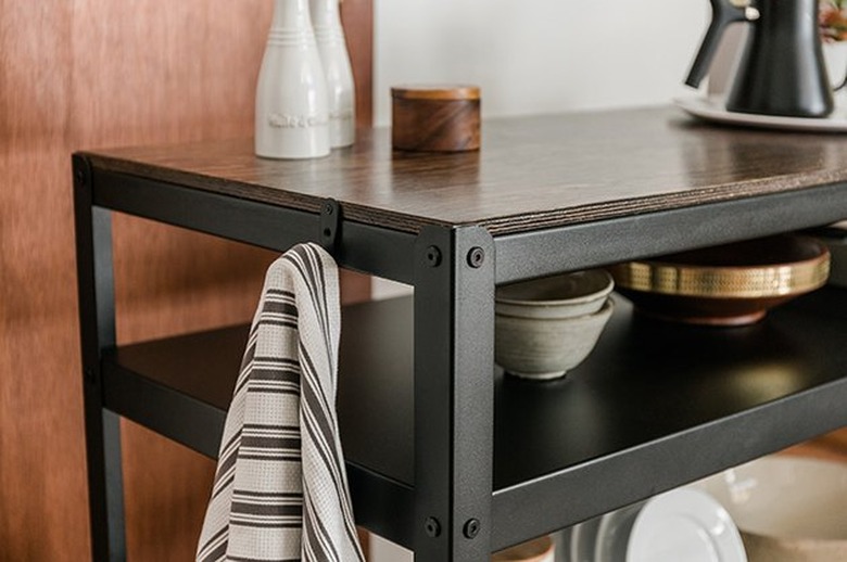 IKEA shelf into a farmhouse kitchen workstation.