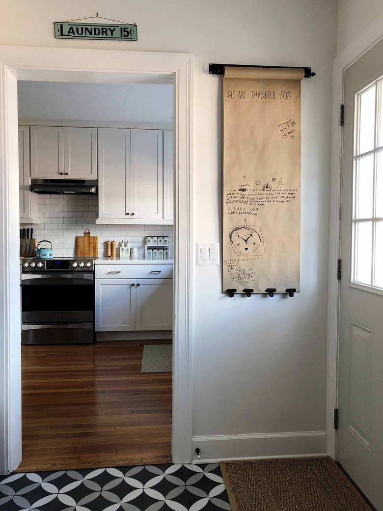 hanging kraft paper to hide electical panel