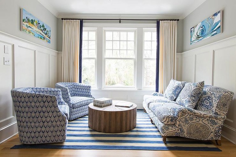 Living room with white wainscoting