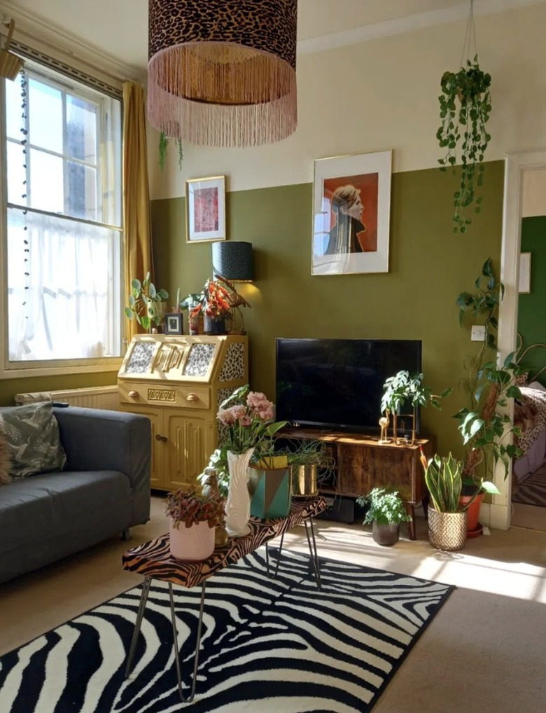 green walls and curtains