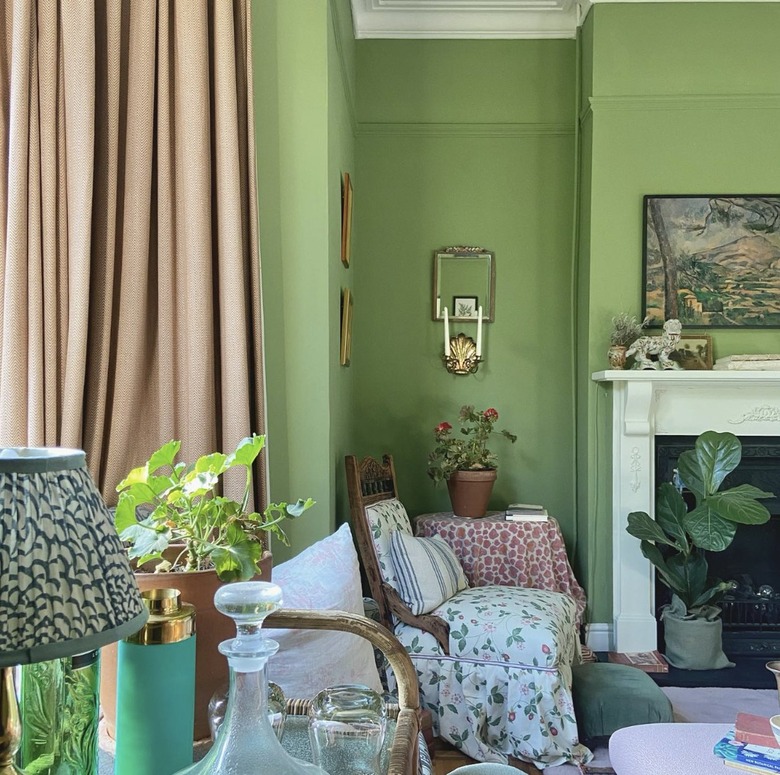 green walls and curtains
