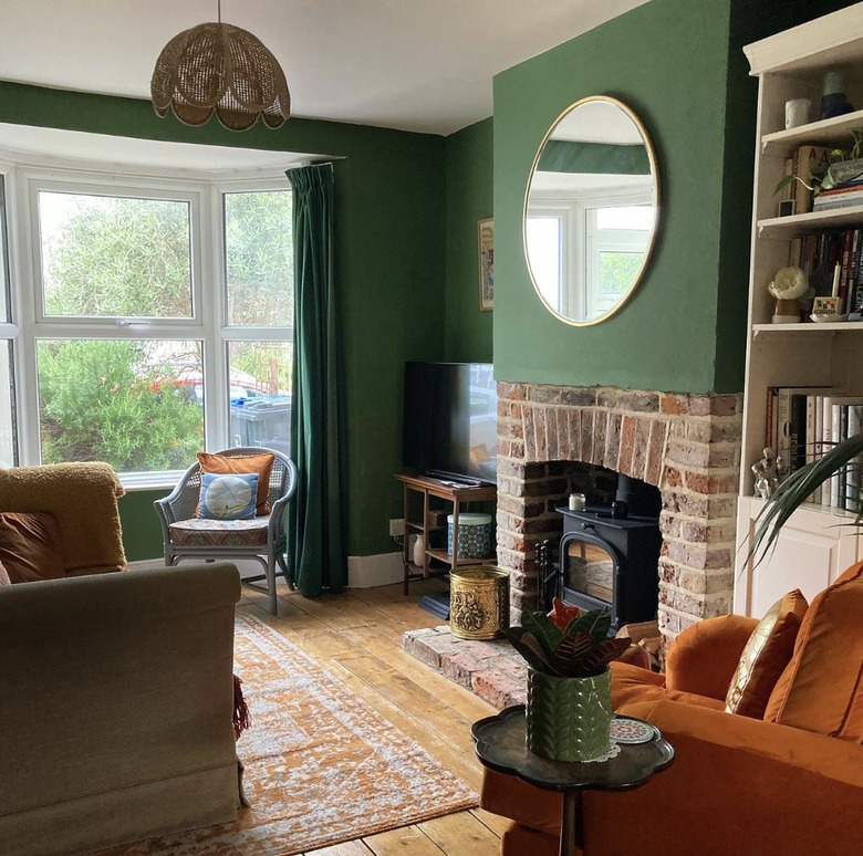 green walls and curtains