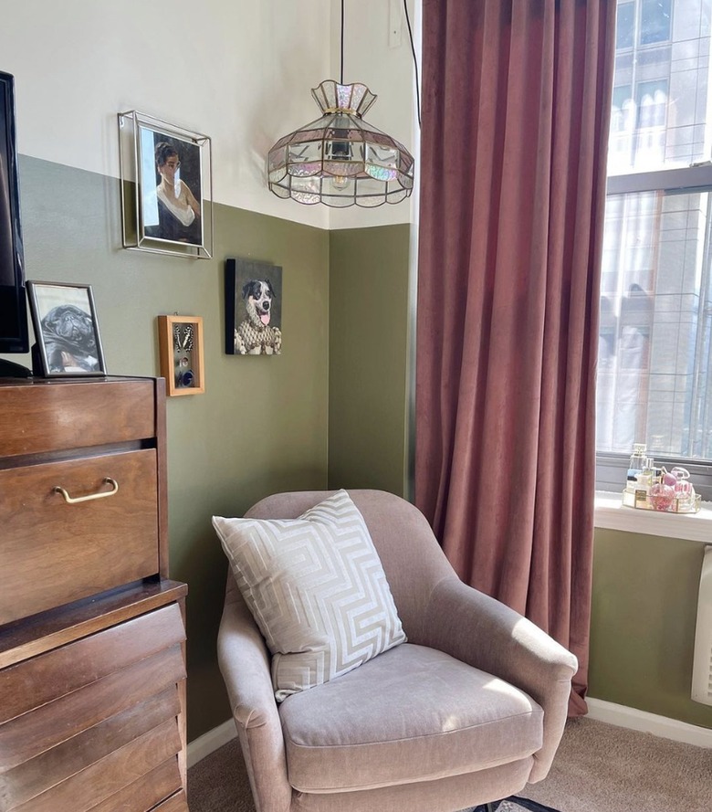 green walls and curtains