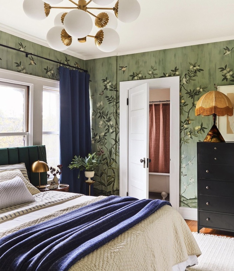 green walls and curtains