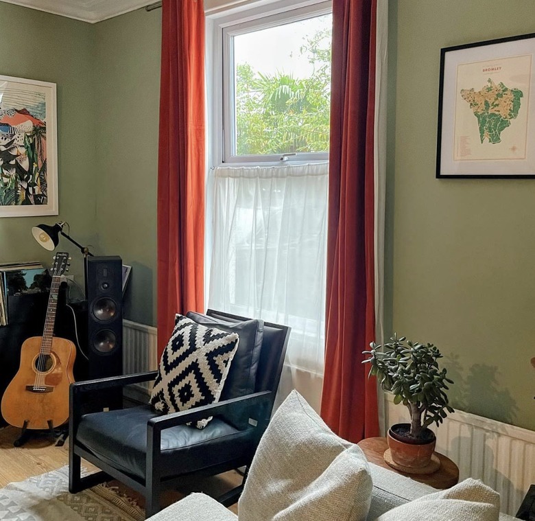 green walls and curtains