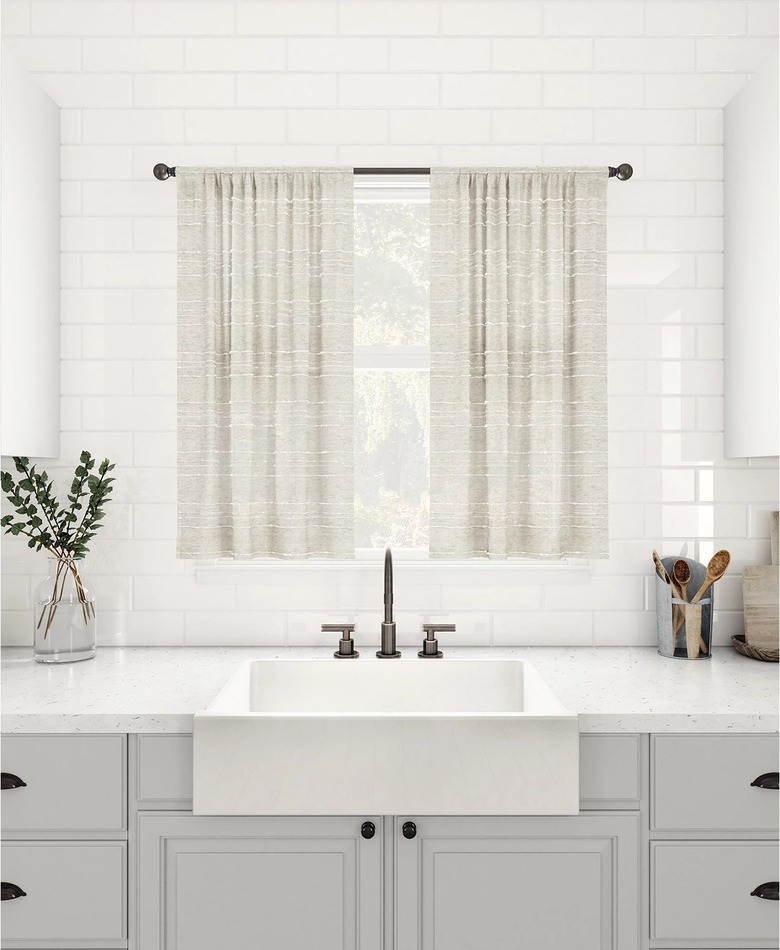 Clean Window Textured Slub Stripe Cafe Curtain Pair