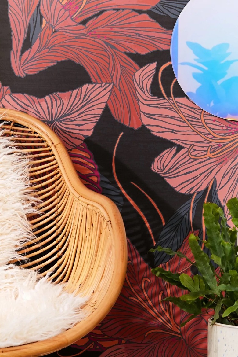 Pink and black large floral wallpaper