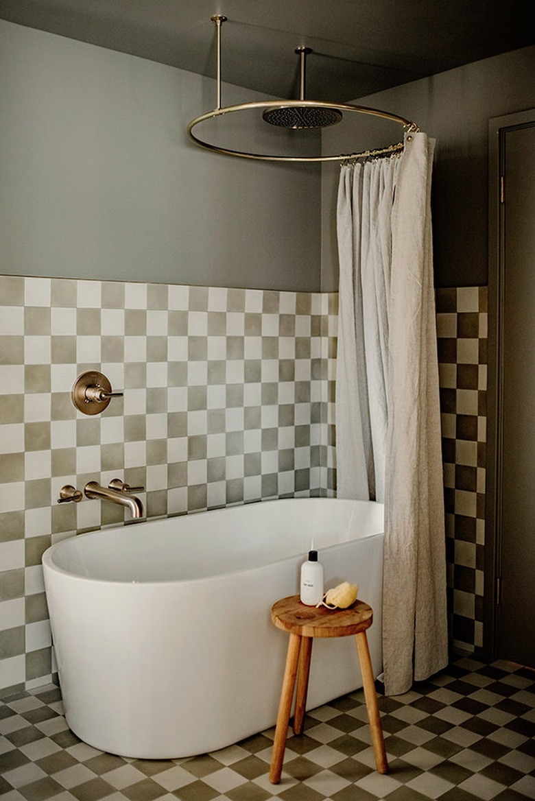 white and greige contrasting tile