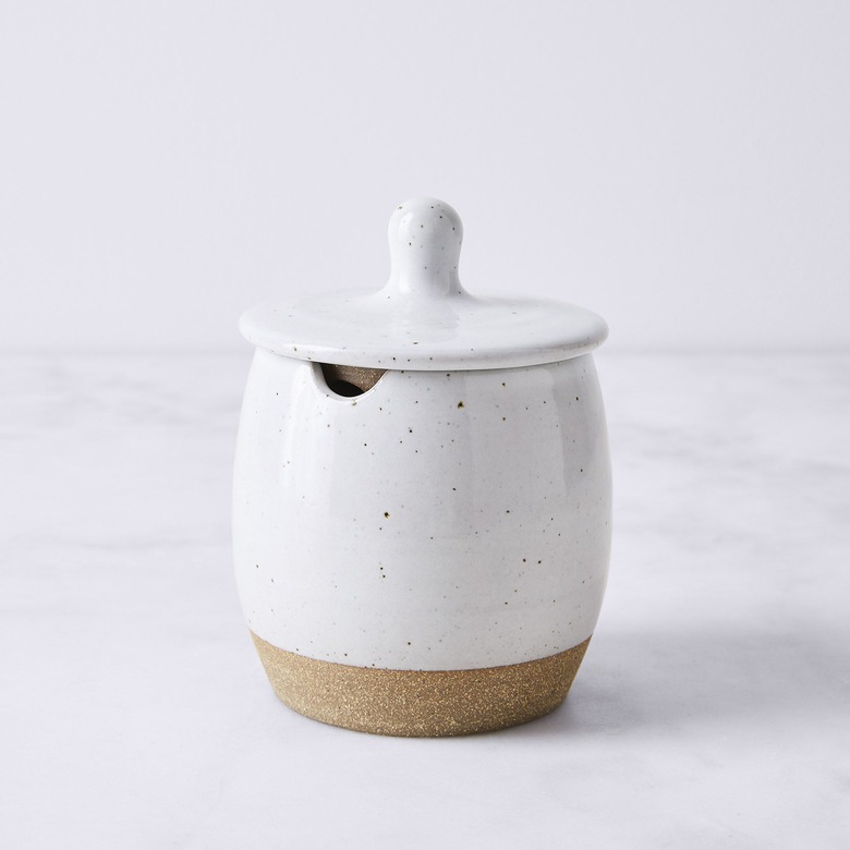 white stoneware sugar pot