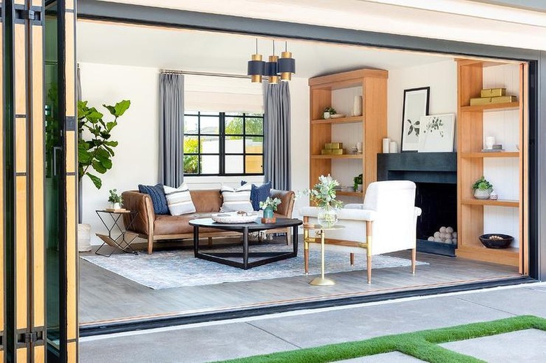 brown leather sofa in open room