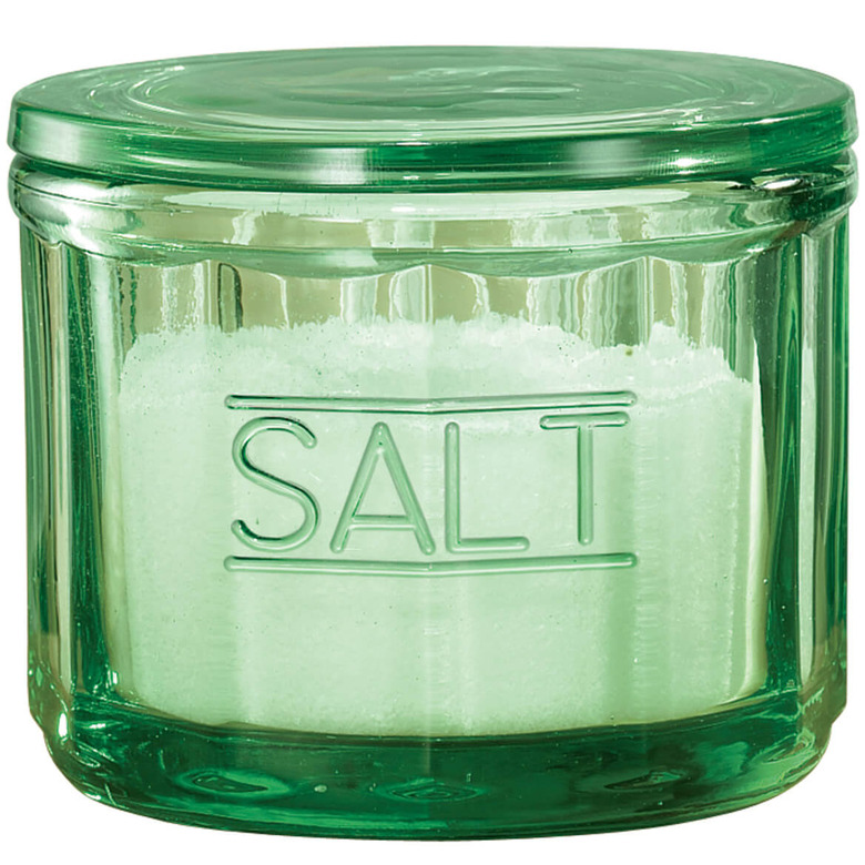 green Depression glass salt cellar