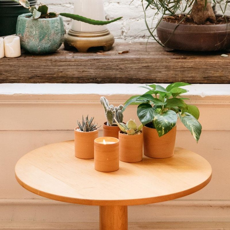 candles on a wood table