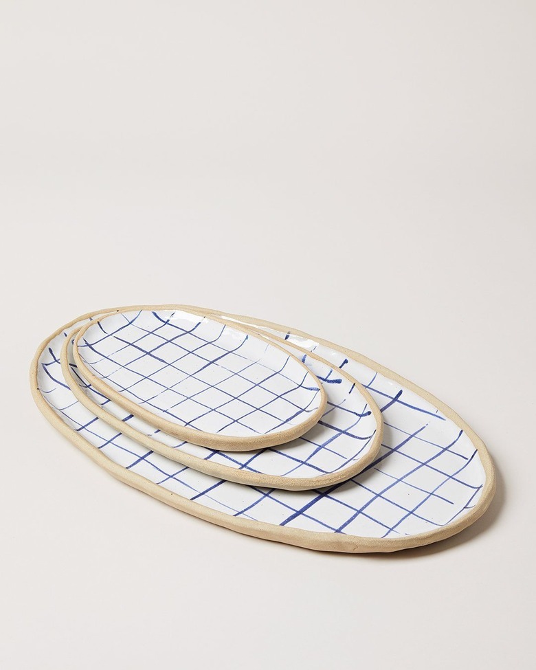 blue grid platter