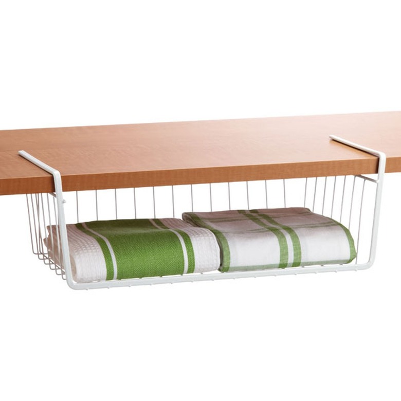 shelf with under-the-shelf wire storage basket