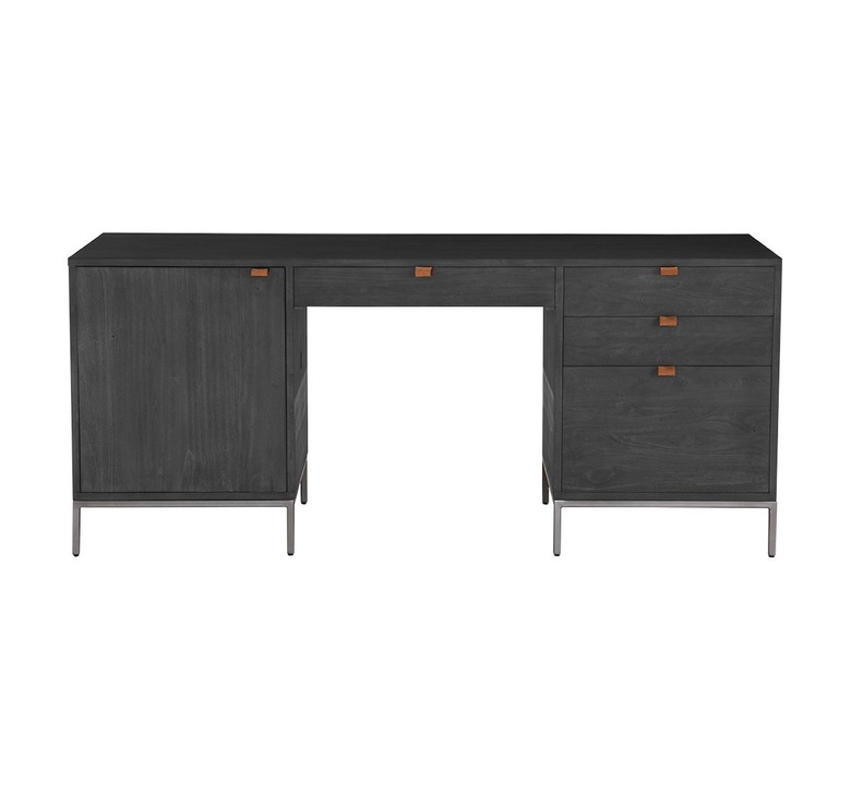 Black wash poplar with metal legs and leather pulls