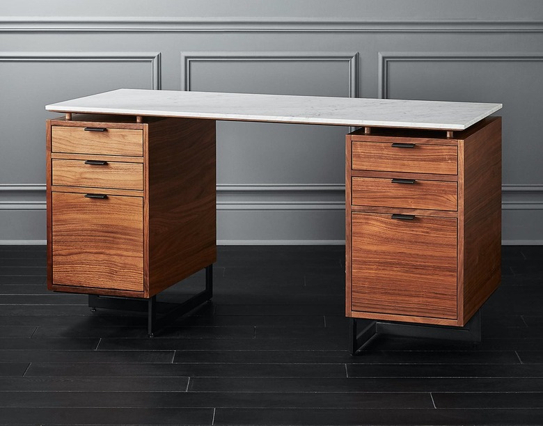 walnut and marble desk