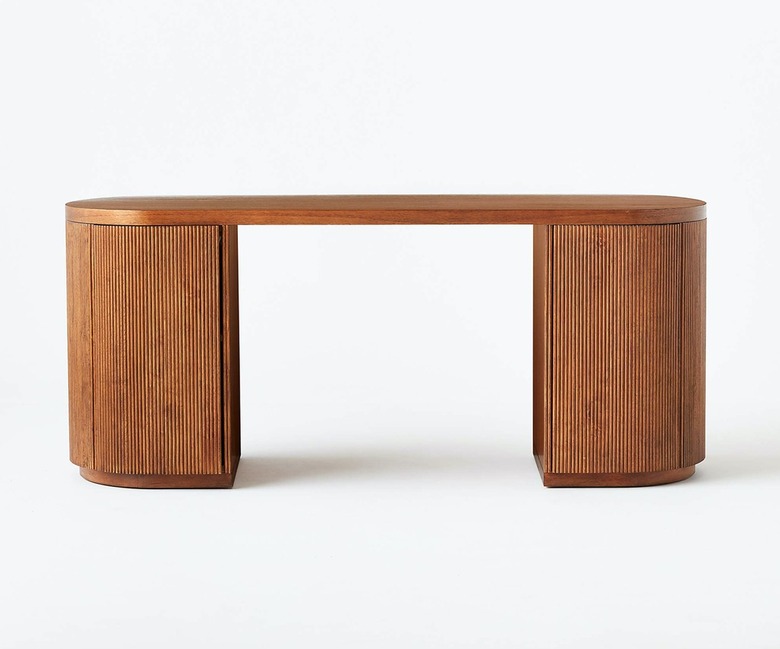 fluted oval desk with hidden storage