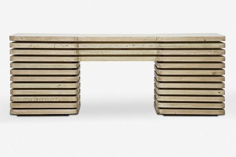 reclaimed wood stacked slat desk with 6 drawers