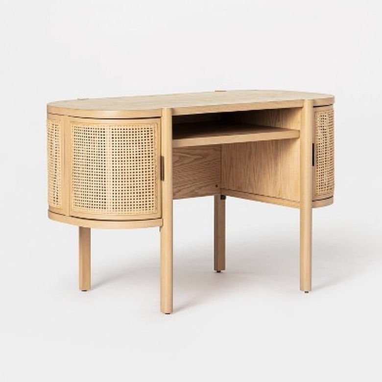 caned desk with built-in storage