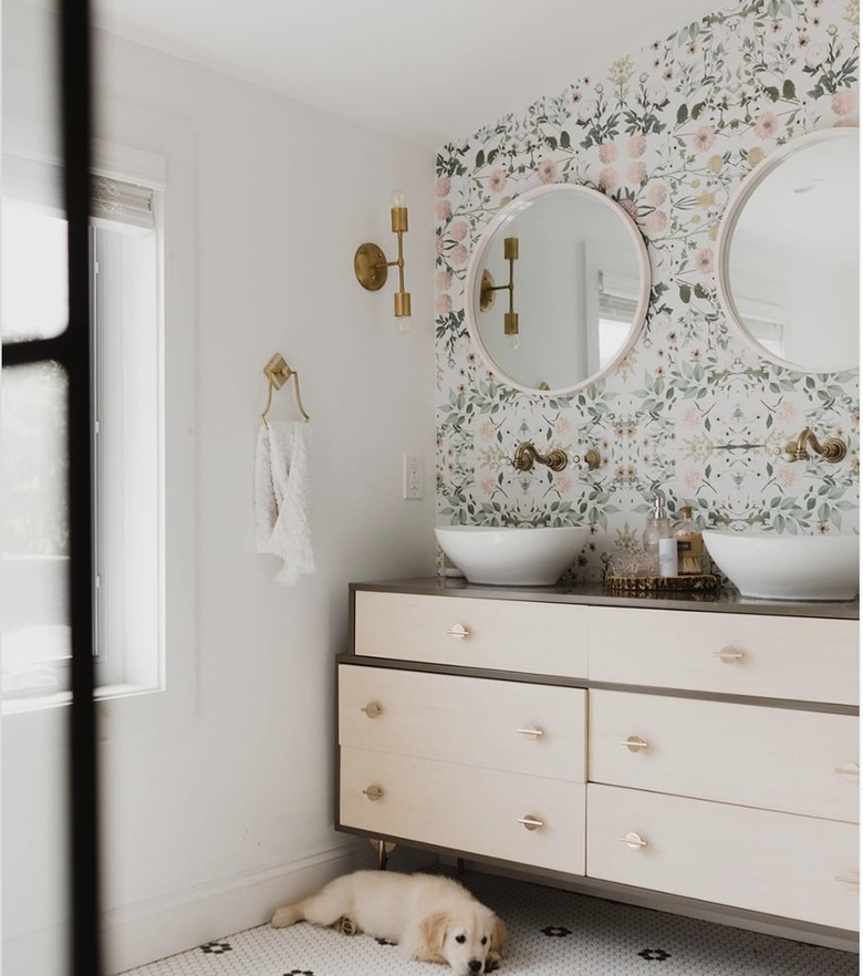 DIY bathroom vanity from a West Elm dresser