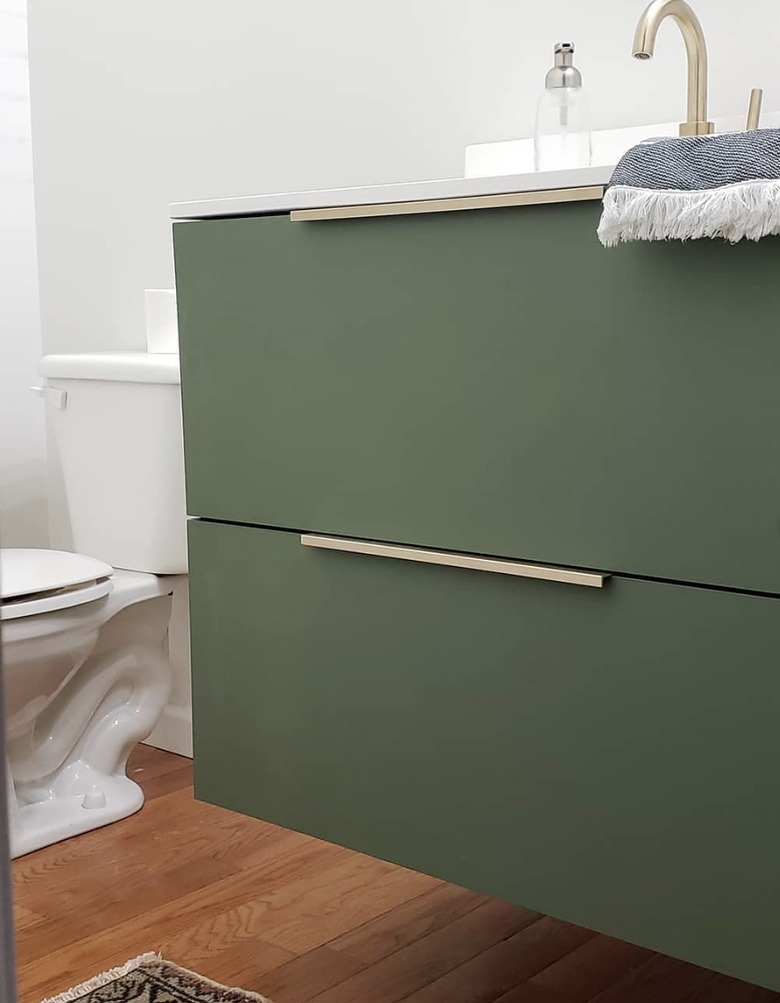 modern DIY bathroom vanity with IKEA pulls