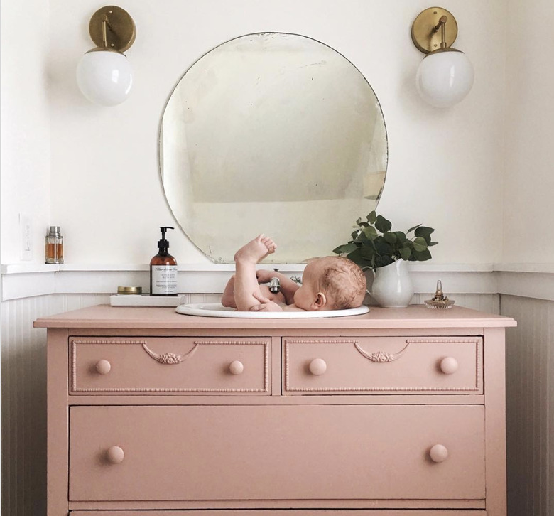 DIY bathroom vanity in pink