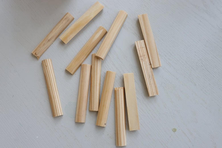 Half round dowels cut into 3-inch pieces