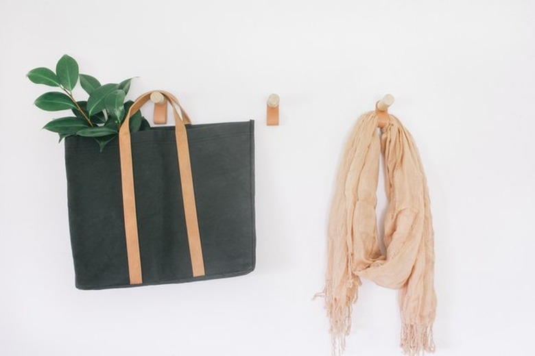 Leather and wood wall hooks