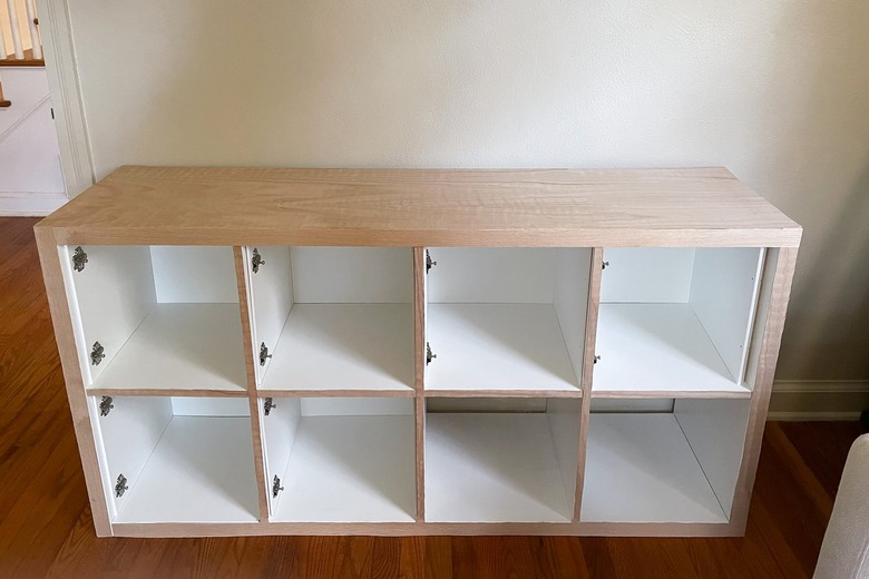 IKEA Kallax shelf covered in wood veneer