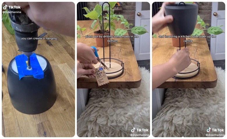 screenshots of diy video making a hanging planter