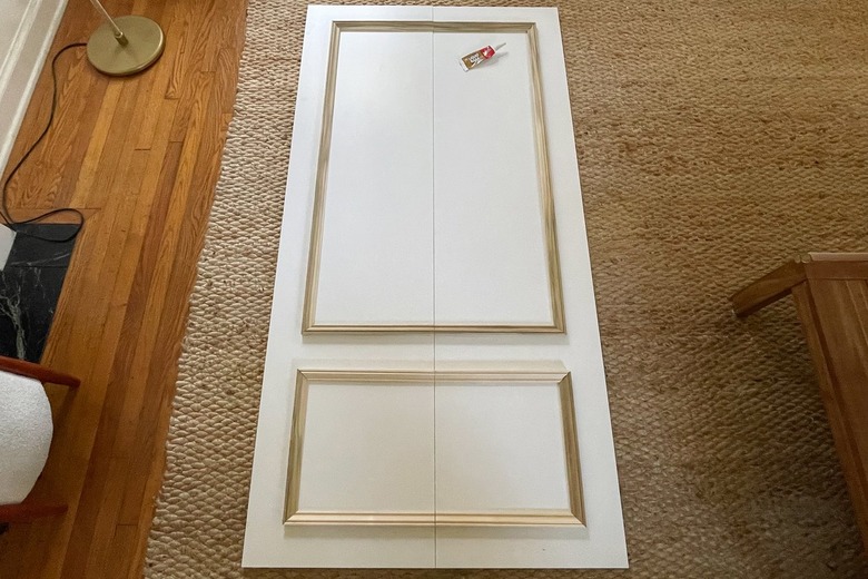 Molding trim glued to IKEA FORSAND doors with construction adhesive