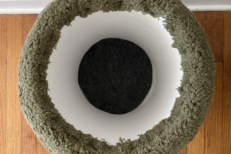 Gray felt circle glued to bottom of bucket