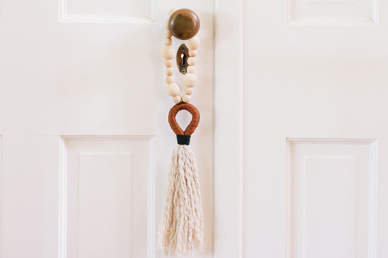Door tassels made with wood beads and string