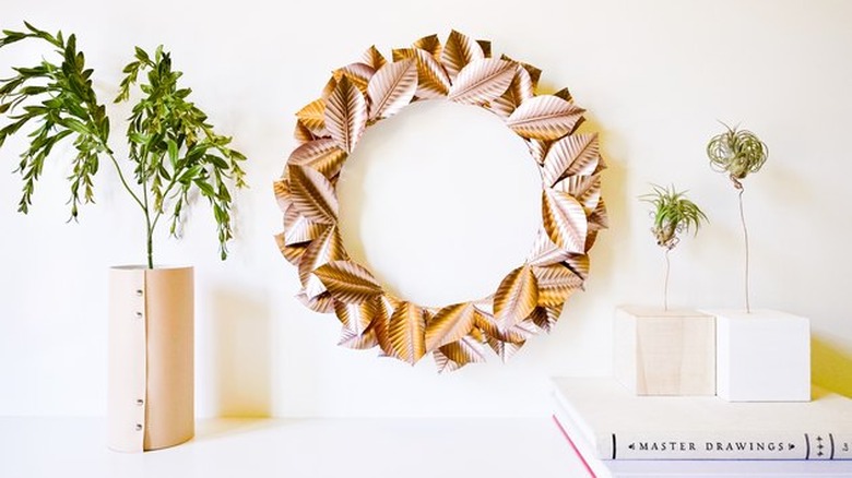 Spray painted rose gold wreath.