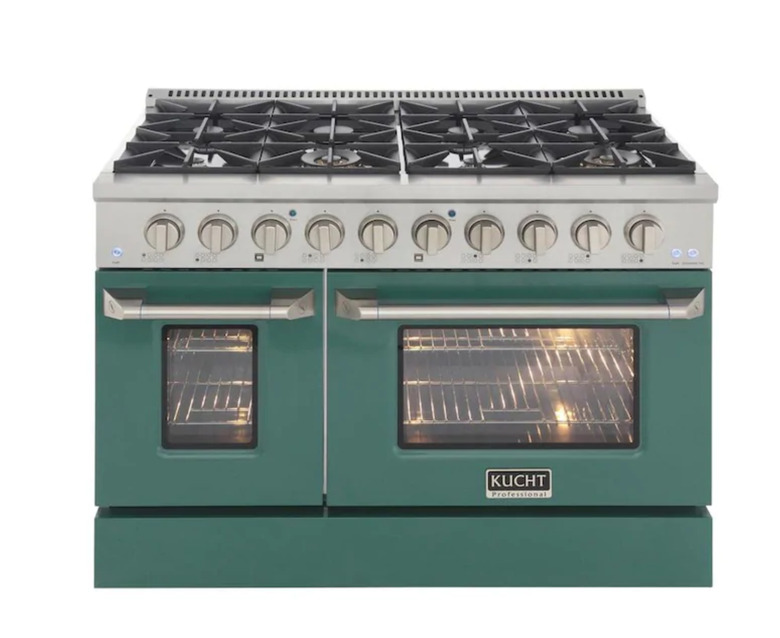 Double oven stove in stainless steel and green