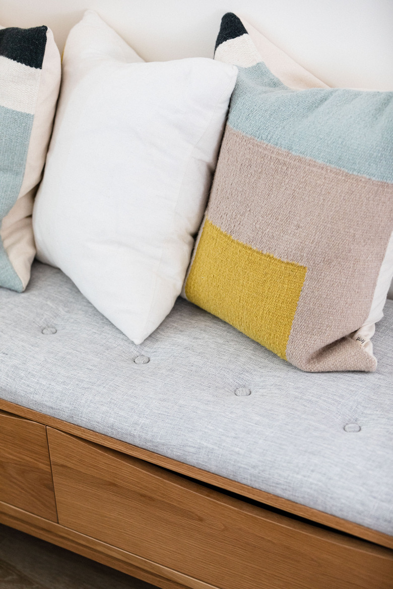 Close up of bench and cushions