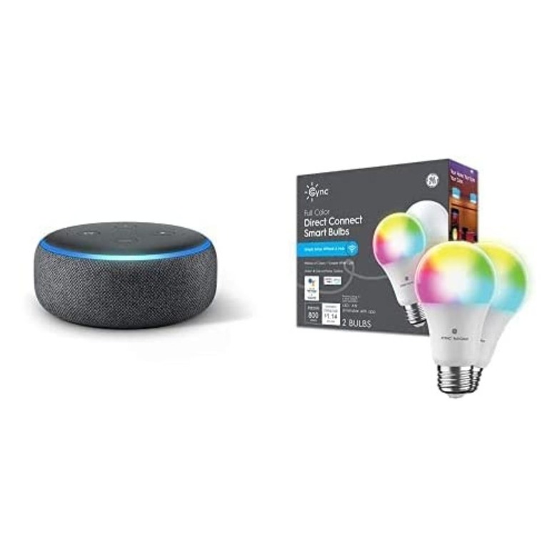 Echo Dot 3rd Gen With 2-Pack GE CYNC Smart LED Color Bulb