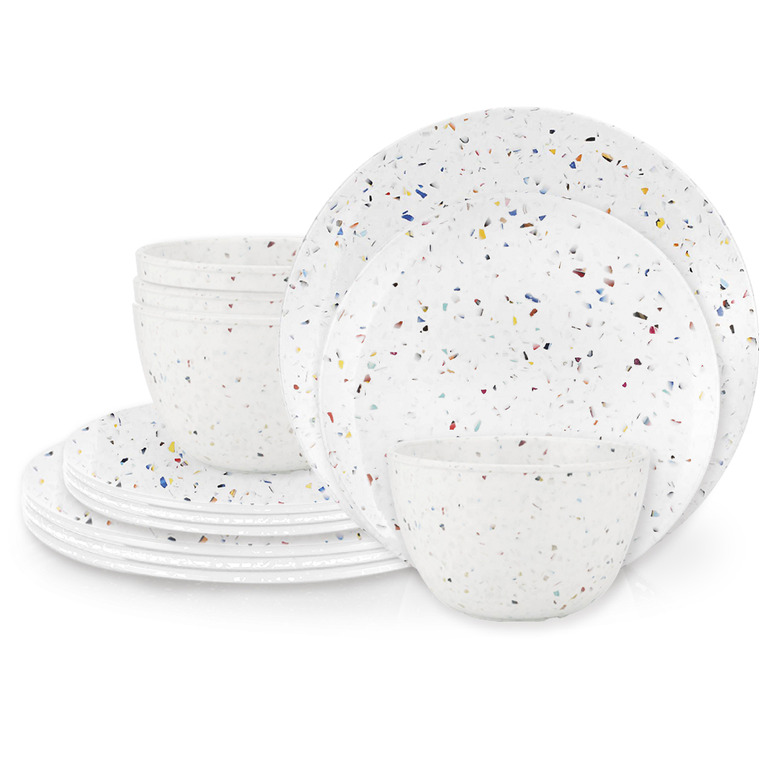 white terrazzo-inspired eco-friendly dinnerware
