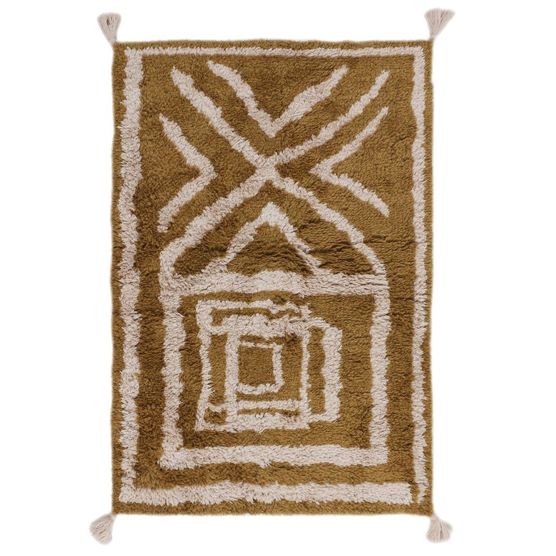 Yellow and white shaggy eco-friendly rug with modern design