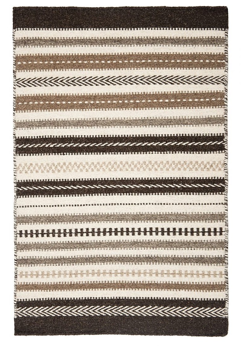 Brown and white striped bohemian eco-friendly rug