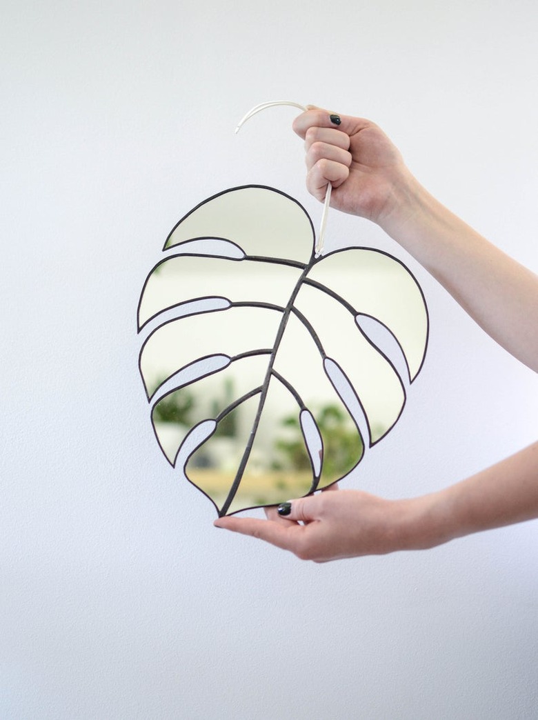 Monstera stained glass mirror