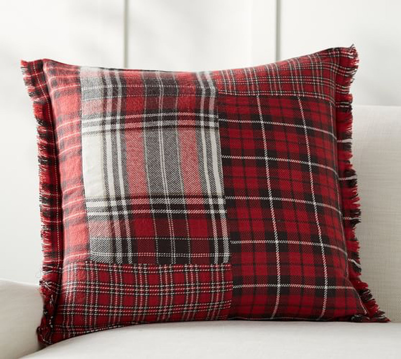 Pottery Barn red plaid pillow for farmhouse Christmas decor