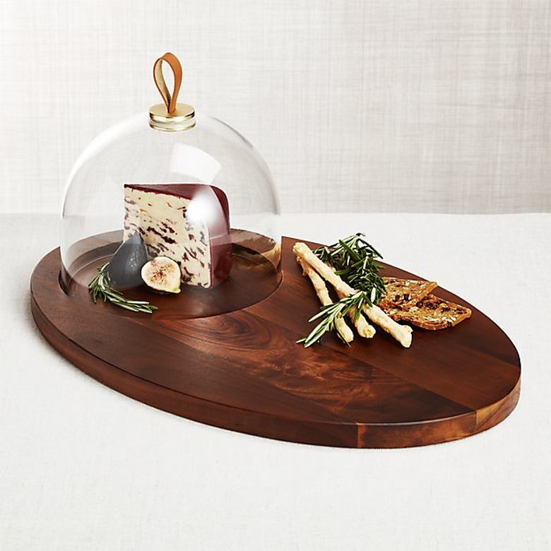 Crate and Barrel farmhouse decor with wood cheese serving board