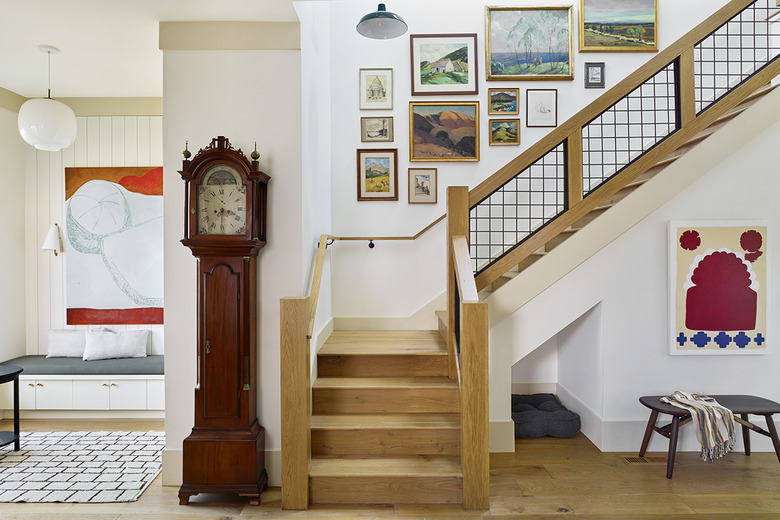 modern farmhouse entryway with grandfather clock