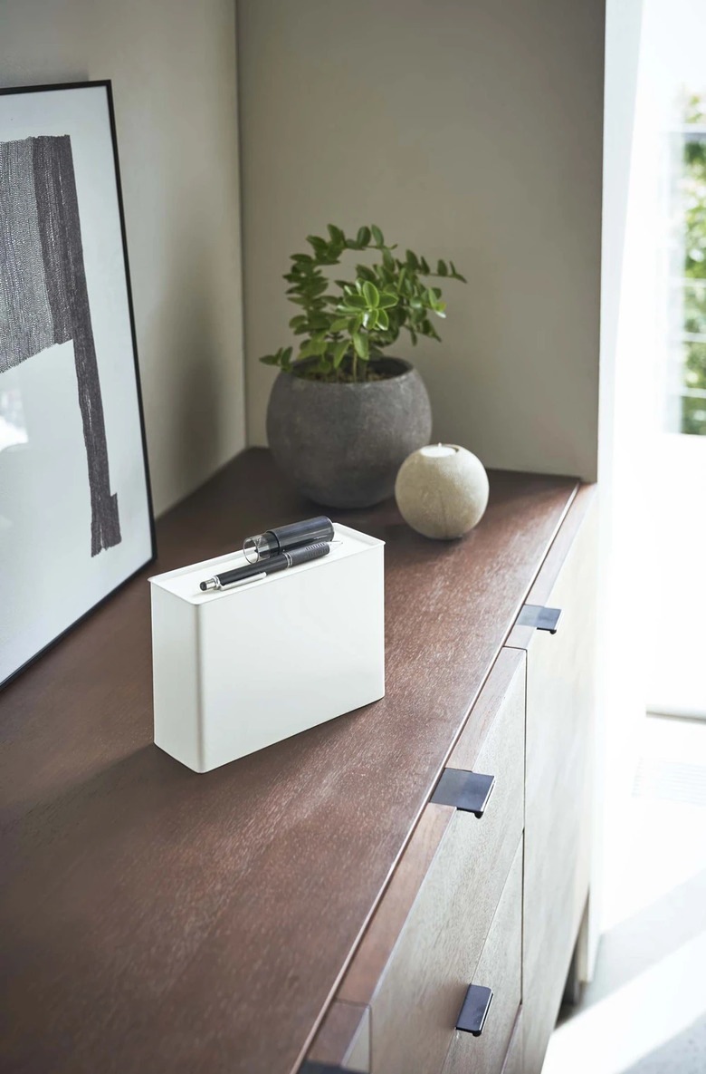 face mask dispenser on dresser