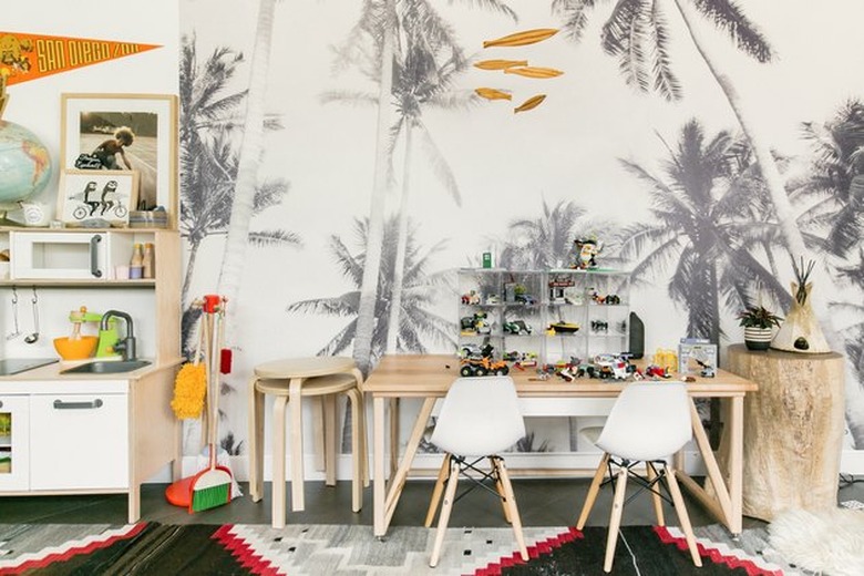 An accent wall of palm trees