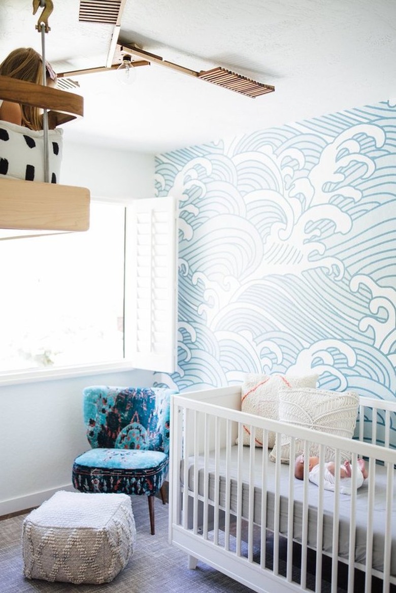 Blue Asian wave pattern makes a bold statement in the nursery.