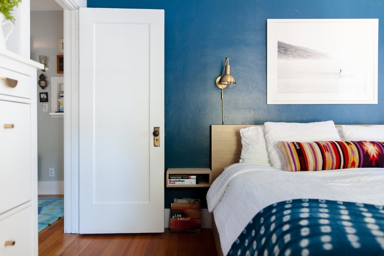 Blue bedroom with blue wall