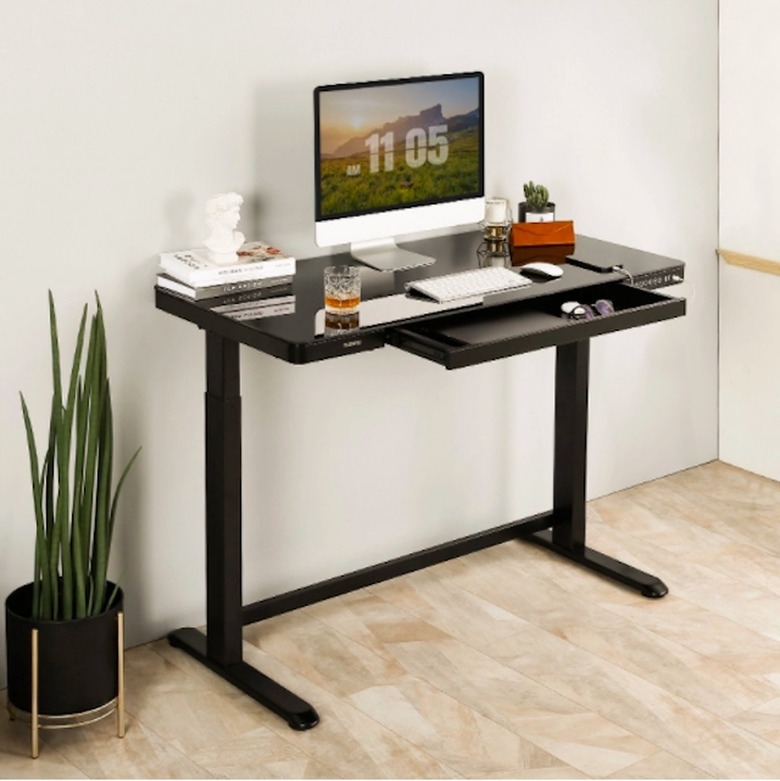 Comhar All-in-One Height Standing Glass Top Desk